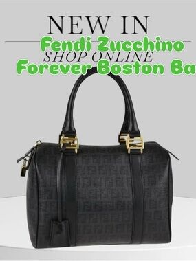 Fendi Zucchino Forever Boston Bag - Black with Gold Hardware